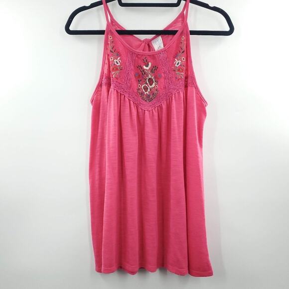 Time and Tru Pink Sleeveless Embroidered Floral Tank Top Large - Picture 1 of 8